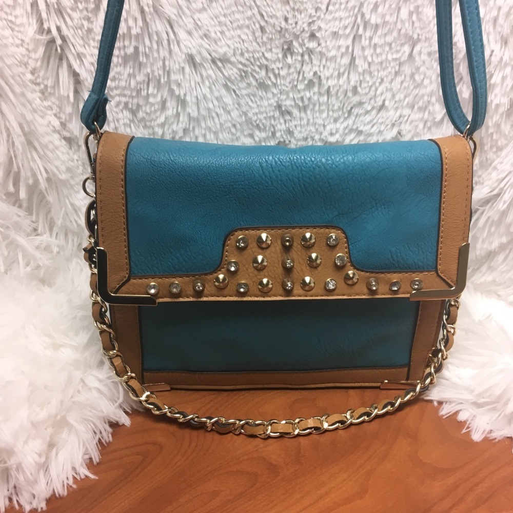 Turquoise & Camel Unique Crossbody Bag